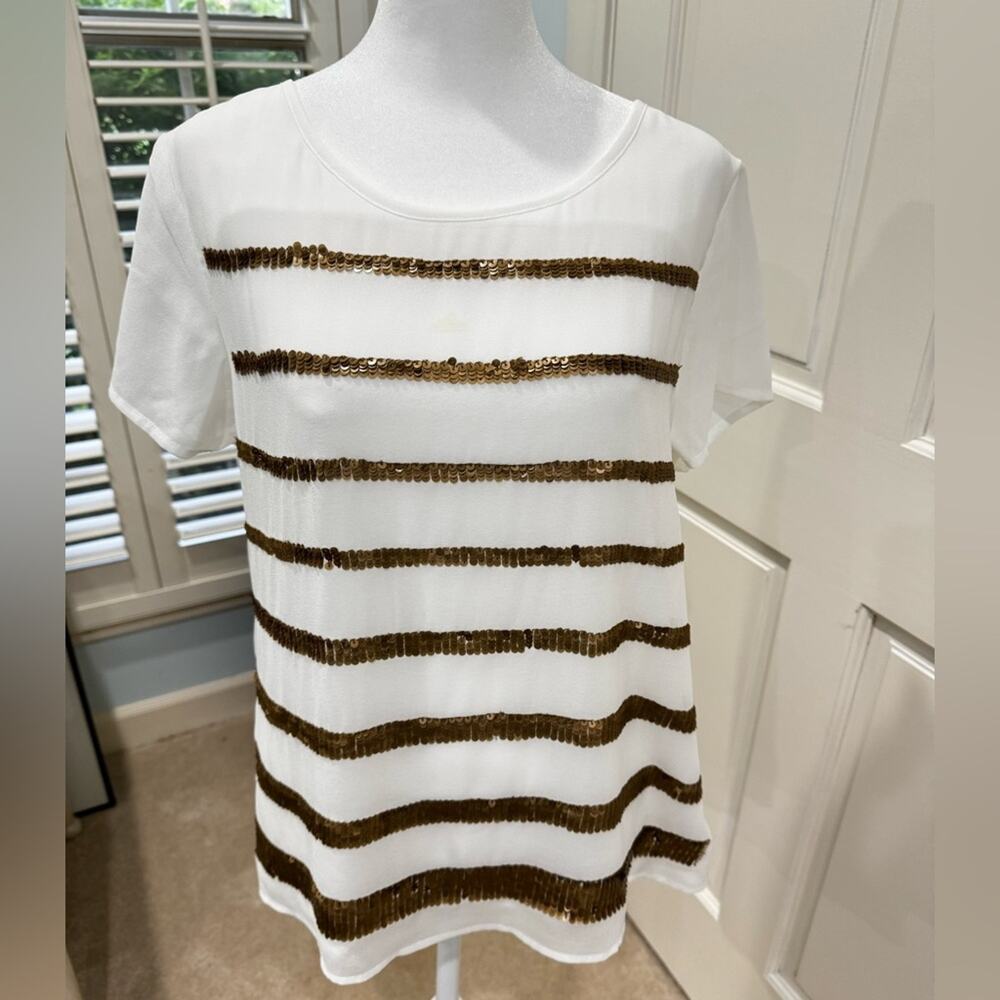 Kut from the Kloth white sequin short sleeve blouse, size L